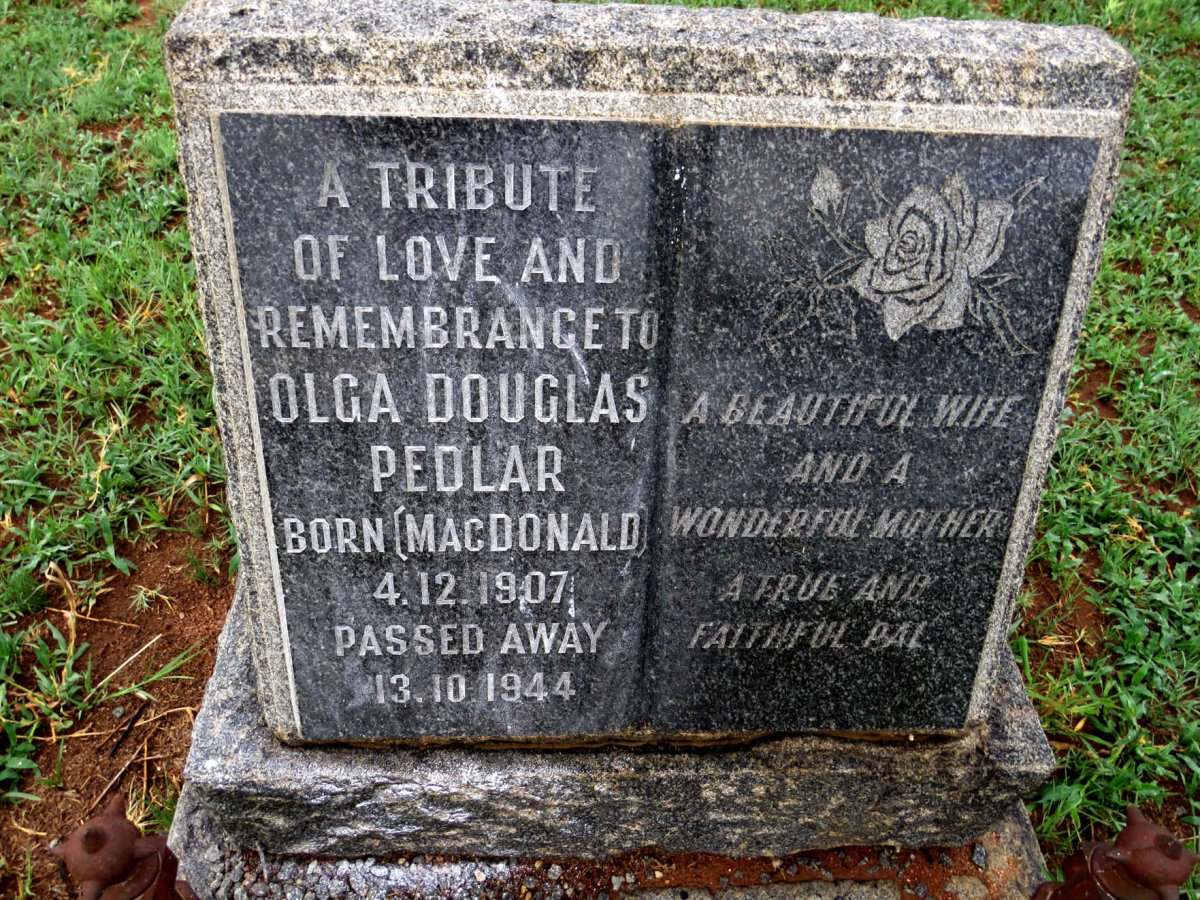 PEDLAR Olga Douglas nee MACDONALD 1907-1944