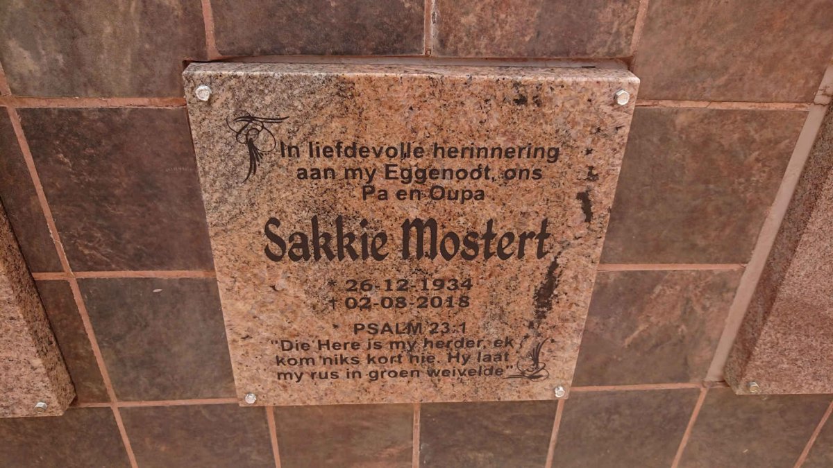 MOSTERT Sakkie 1934-2018