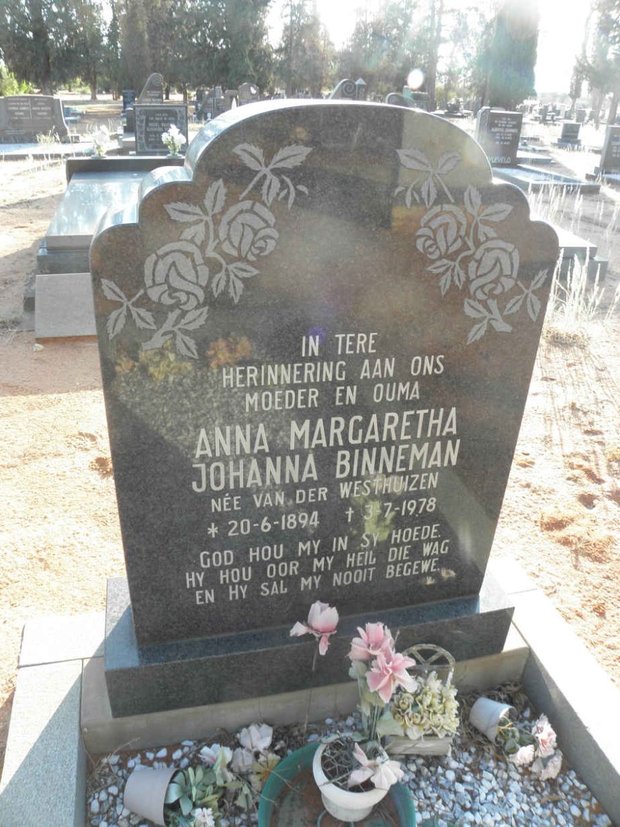 BINNEMAN Anna Margaretha Johanna nee VAN DER WESTHUIZEN 1894-1978