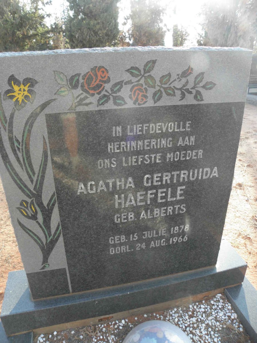 HAEFELE Agatha Gertruida nee ALBERTS 1878-1966