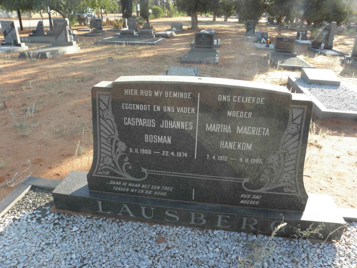 LAUSBERG Casparus Johannes Bosman 1900-1974 &amp; Martha Magrieta HANEKOM 1910-1985