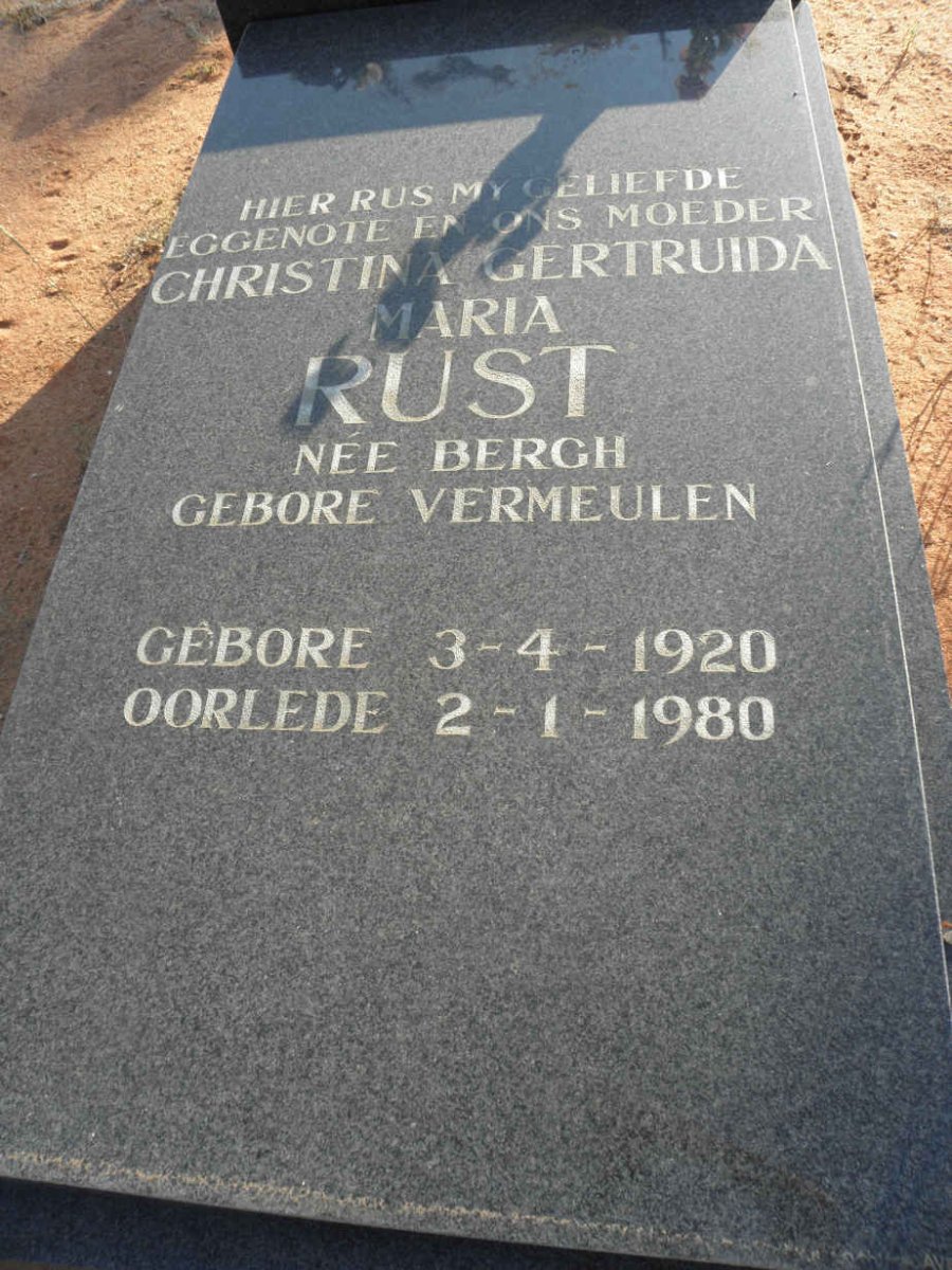 RUST Christina Gertruida formerly BERGH nee VERMEULEN 1920-1980