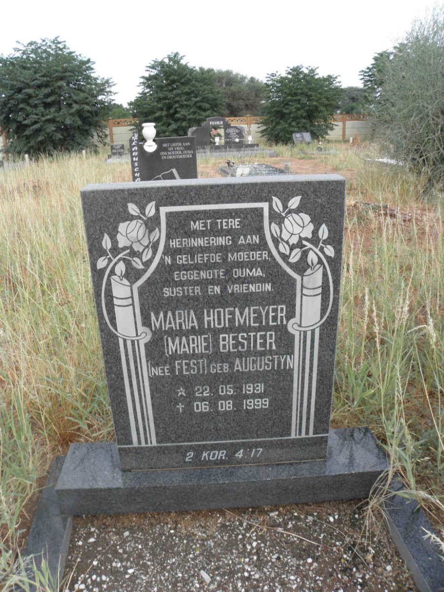 BESTER Maria Hofmeyer, formerly FEST, nee AUGUSTYN 1931-1999