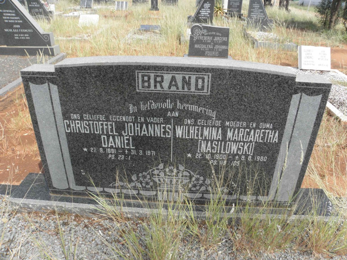 BRAND Christoffel Johannes Daniel 1891-1971 &amp; Wilhelmina Margaretha NASILOWSKI 1900-1980