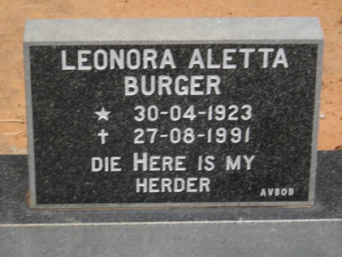 BURGER Leonora Aletta 1923-1991