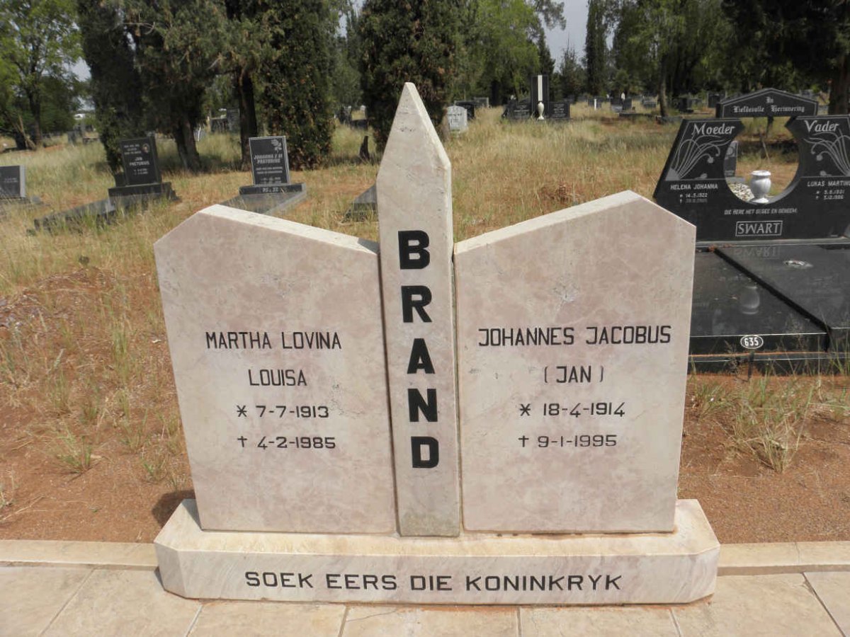 BRAND Johannes Jacobus 1914-1995 &amp; Martha Lovina Louisa 1913-1985