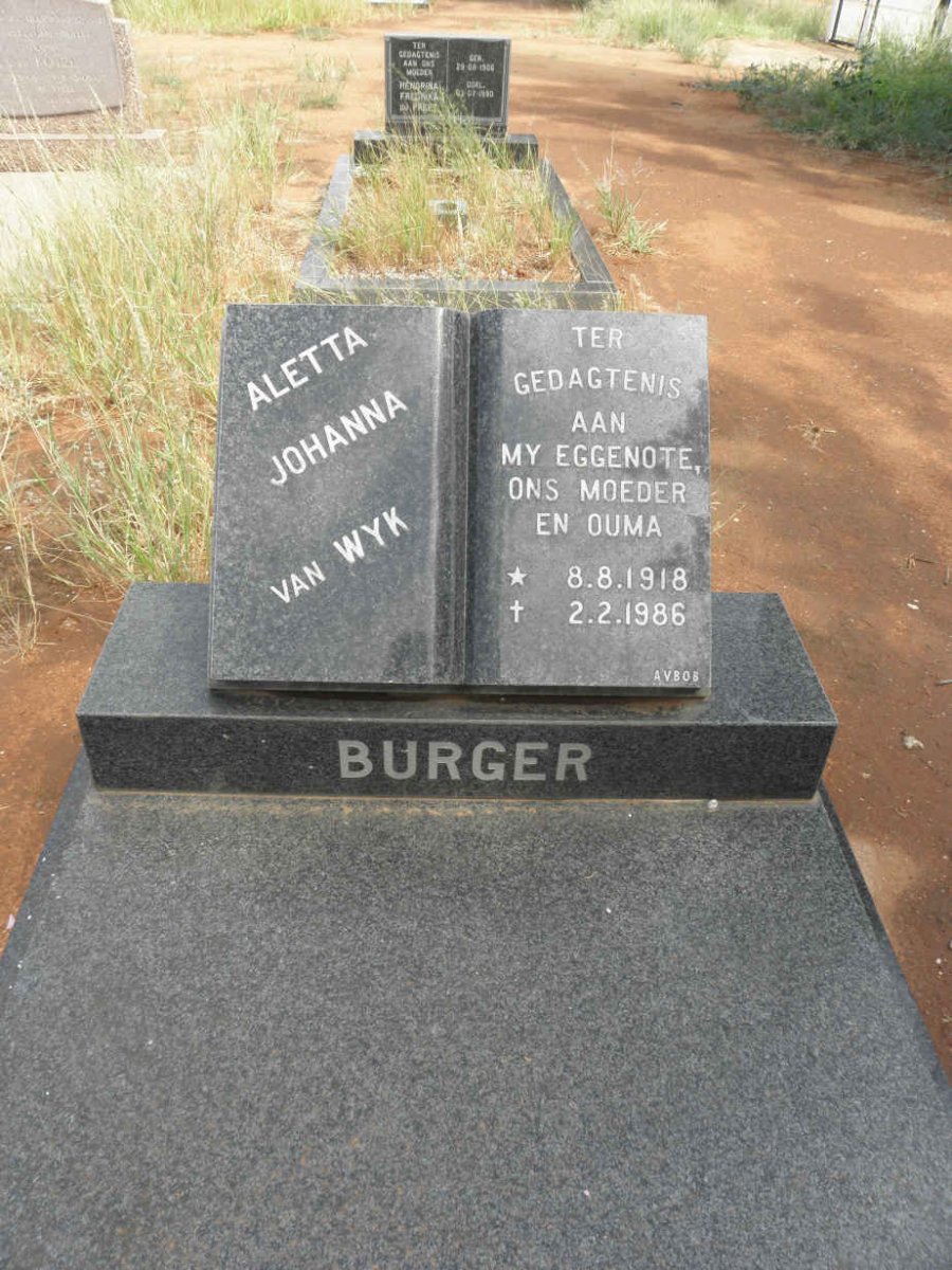 BURGER Aletta Johanna nee van WYK 1918-1986