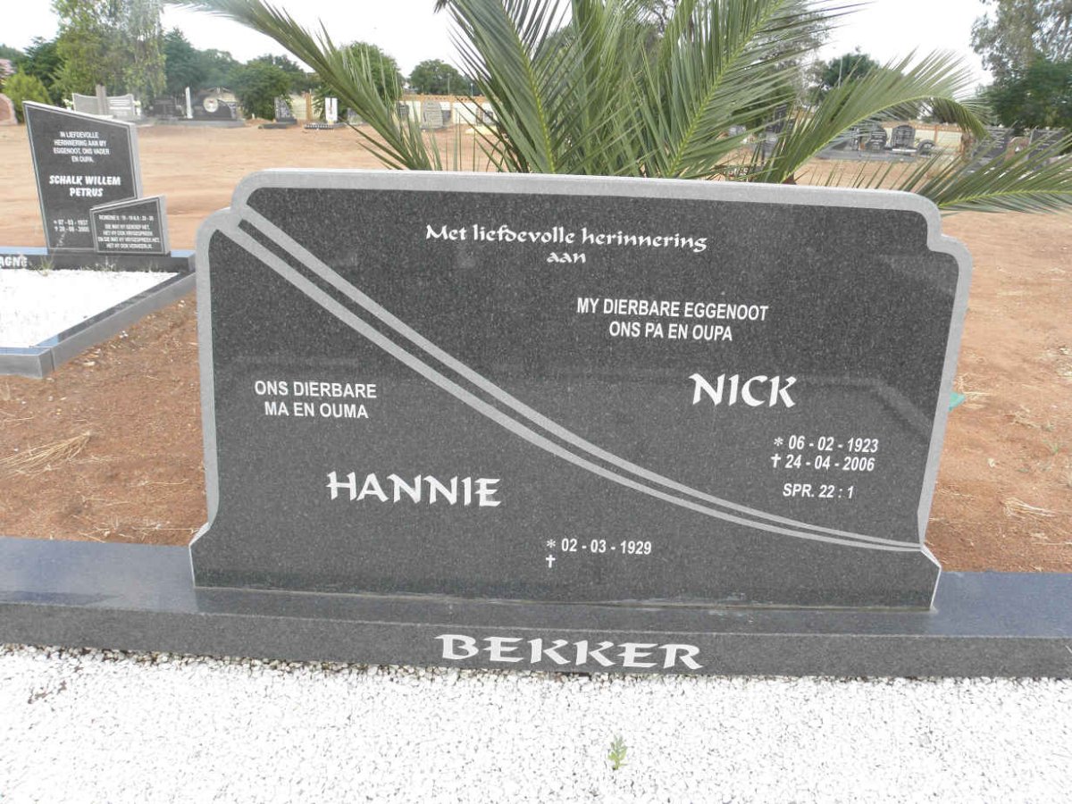 BEKKER Nick 1923-2006 &amp; Hannie 1929-