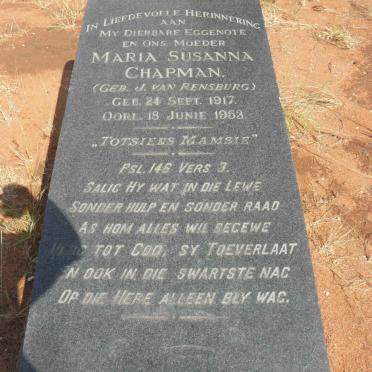 CHAPMAN Maria Susanna nee J. van RENSBURG 1917-1953