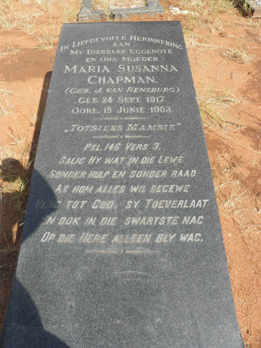 CHAPMAN Maria Susanna nee J. van RENSBURG 1917-1953