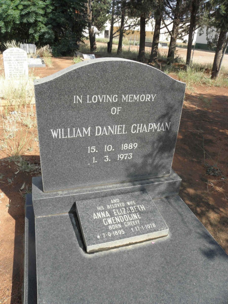 CHAPMAN William Daniel 1889-1973 &amp; Anna Elizabeth Gwendoline GREEFF 1895-1978