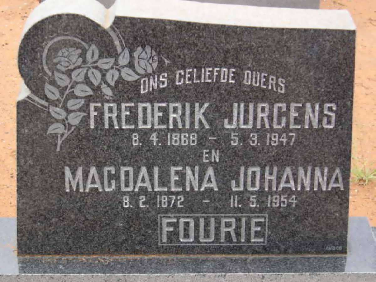 FOURIE Frederik Jurgens 1868-1947 &amp; Magdalena Johanna 1872-1954