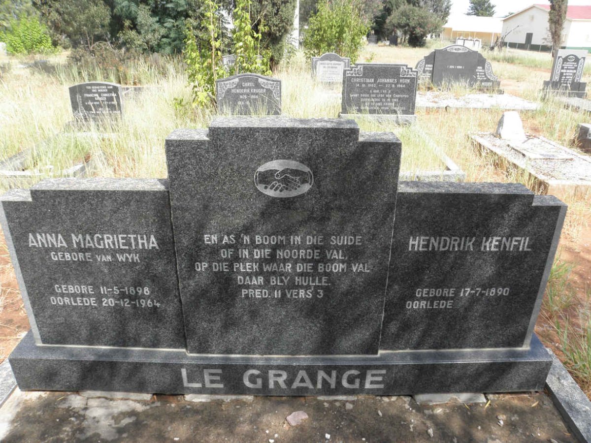 GRANGE Hendrik Kenfil, le 1890- &amp; Anna Magrietha van WYK 1898-1964