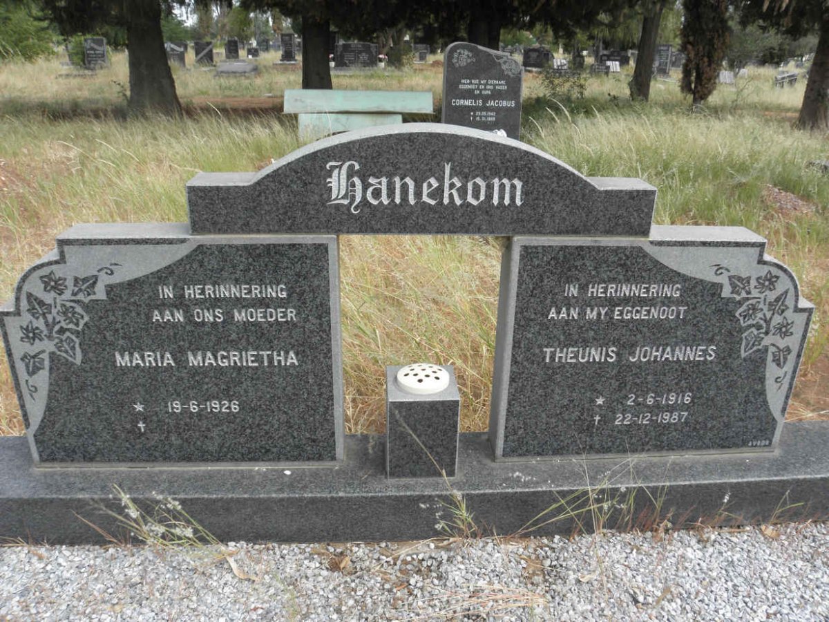HANEKOM Theunis Johannes 1916-1987 &amp; Maria Magrietha 1926-