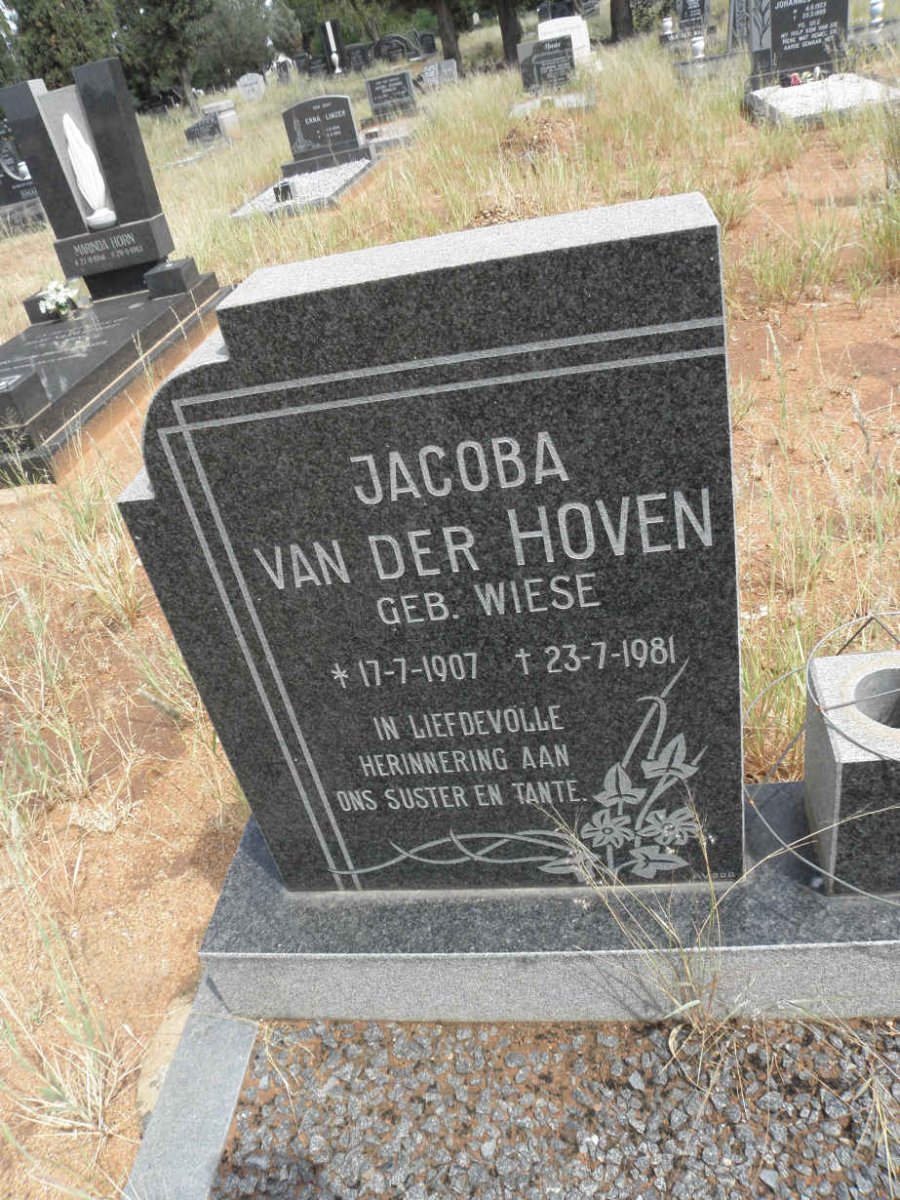 HOVEN Jacoba, van der nee WIESE 1907-1981