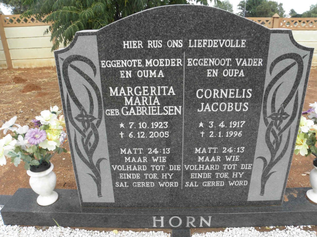 HORN Cornelis Jacobus 1917-1996 &amp; Margerita Maria GABRIELSEN 1923-2005