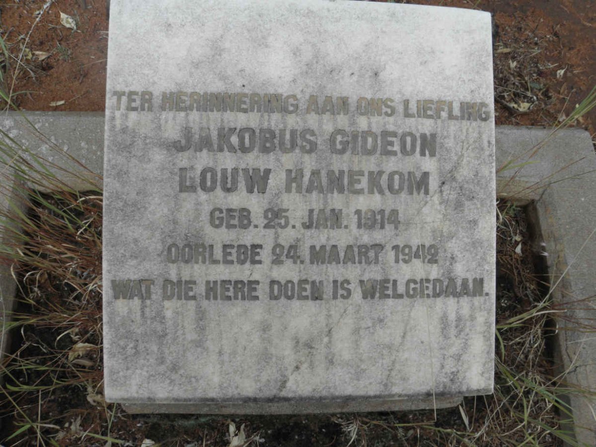 HANEKOM Jakobus Gideon Louw 1914-1942