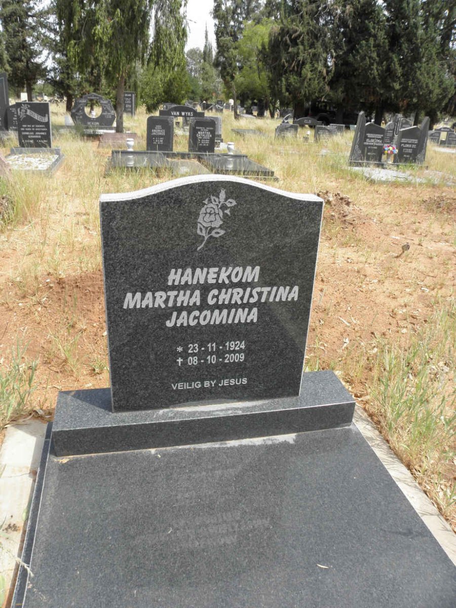 HANEKOM Martha Christina Jacomina 1924-2009
