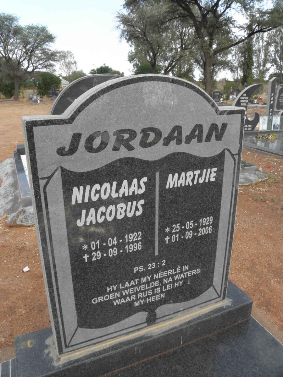 JORDAAN Nicolaas Jacobus 1922-1996 &amp; Martjie 1929-2006