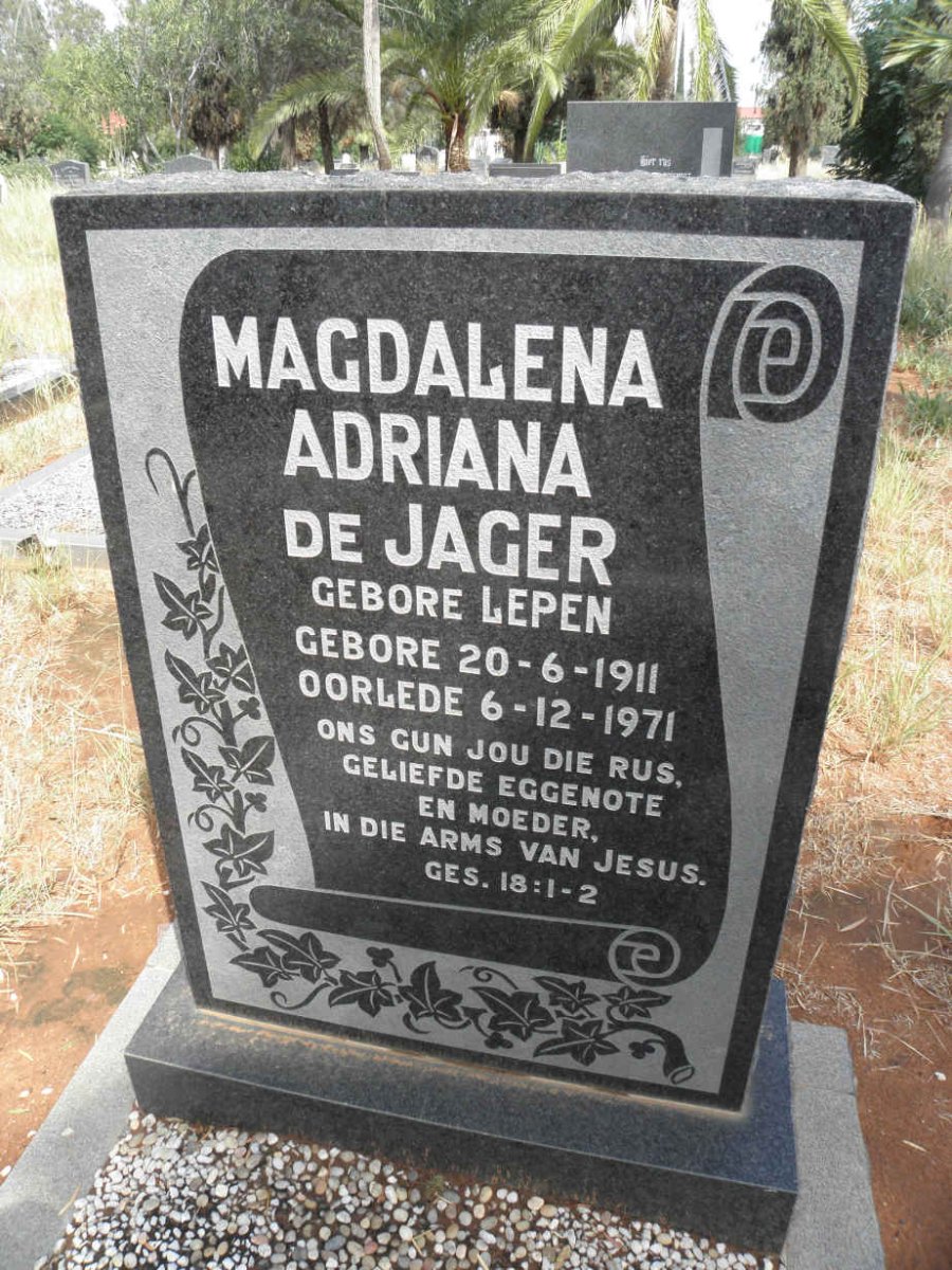 JAGER Magdalena Adriana, de nee LEPEN 1911-1971