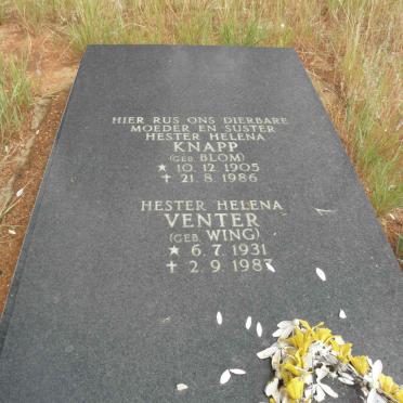KNAPP Hester Helena nee BLOM 1905-1986 :: VENTER Hester Helena nee WING 1931-1987
