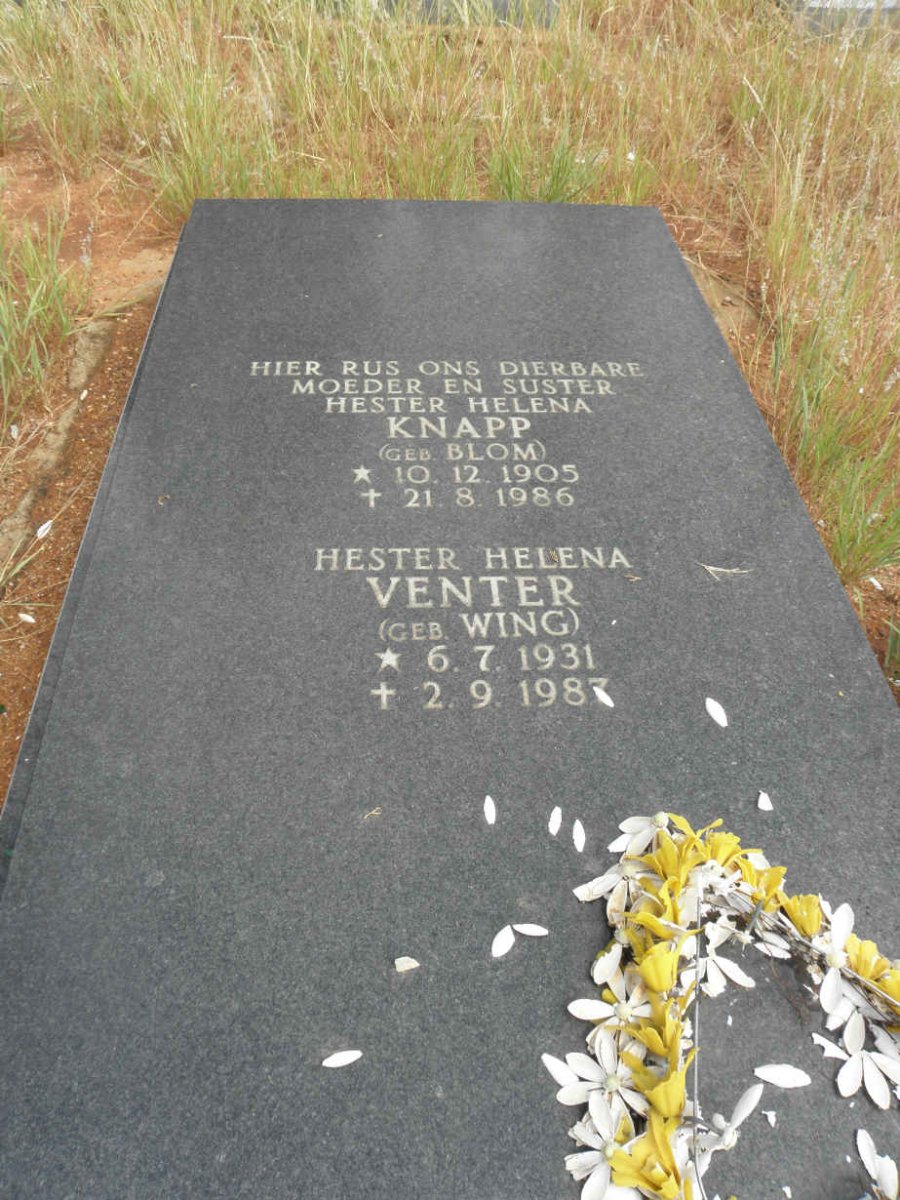 KNAPP Hester Helena nee BLOM 1905-1986 :: VENTER Hester Helena nee WING 1931-1987