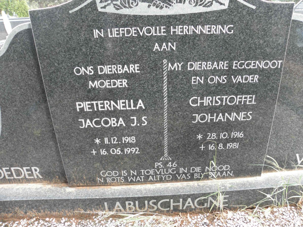 LABUSCHAGNE Christoffel Johannes 1916-1981 &amp; Pieternella Jacoba J.S. 1918-1992