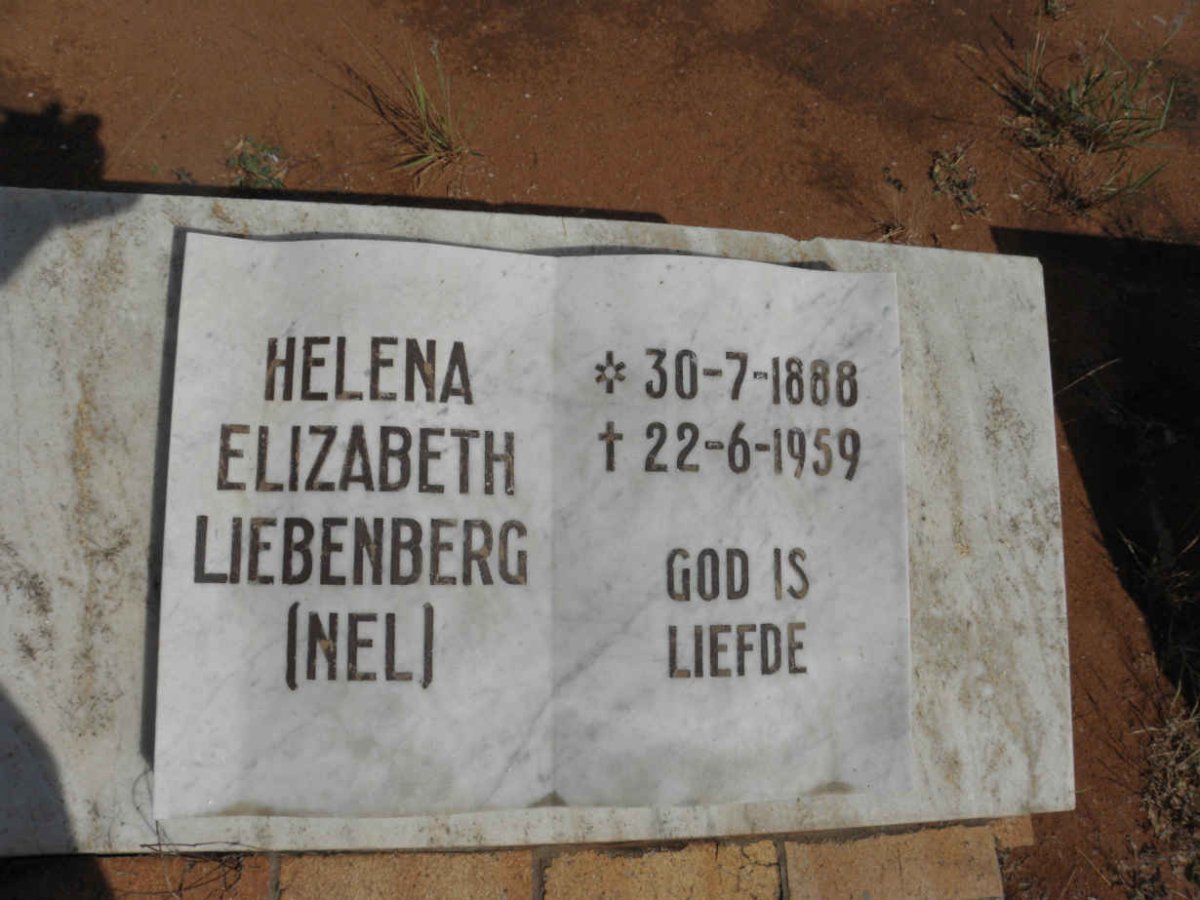 LIEBENBERG Helena Elizabeth nee NEL 1888-1959