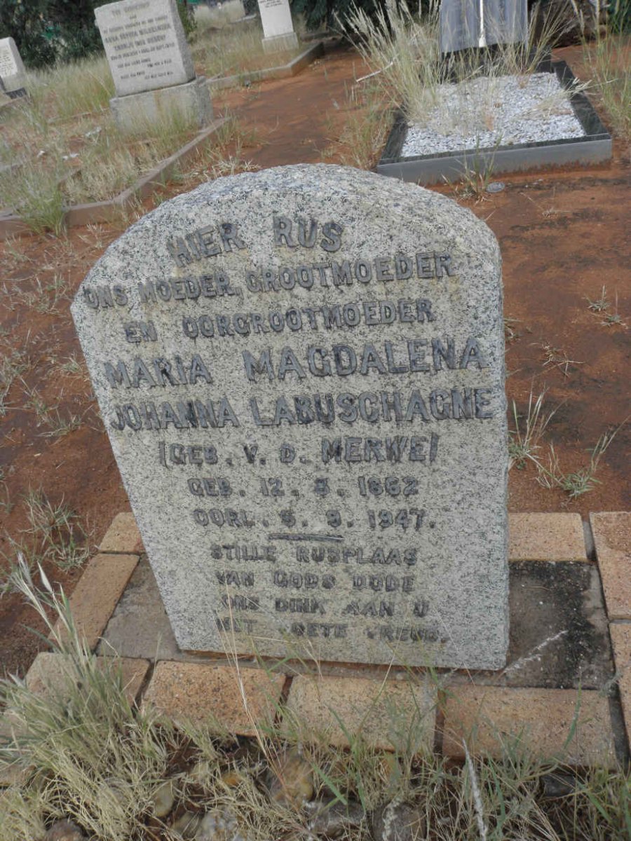 LABUSCHAGNE Maria Magdalena Johanna nee v.d. MERWE 1862-1947