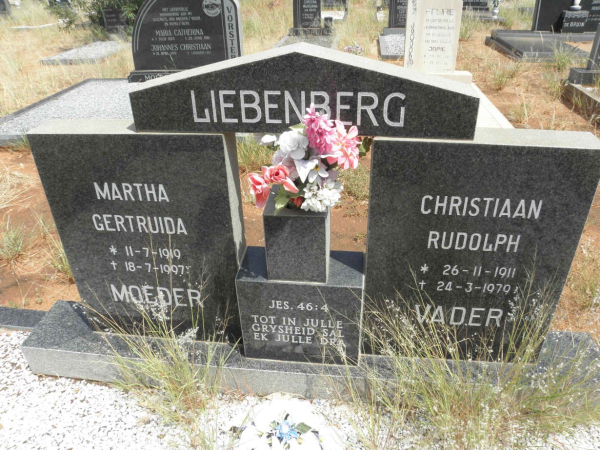 LIEBENBERG Christiaan Rudolph 1911-1979 &amp; Martha Gertruida 1919-1997