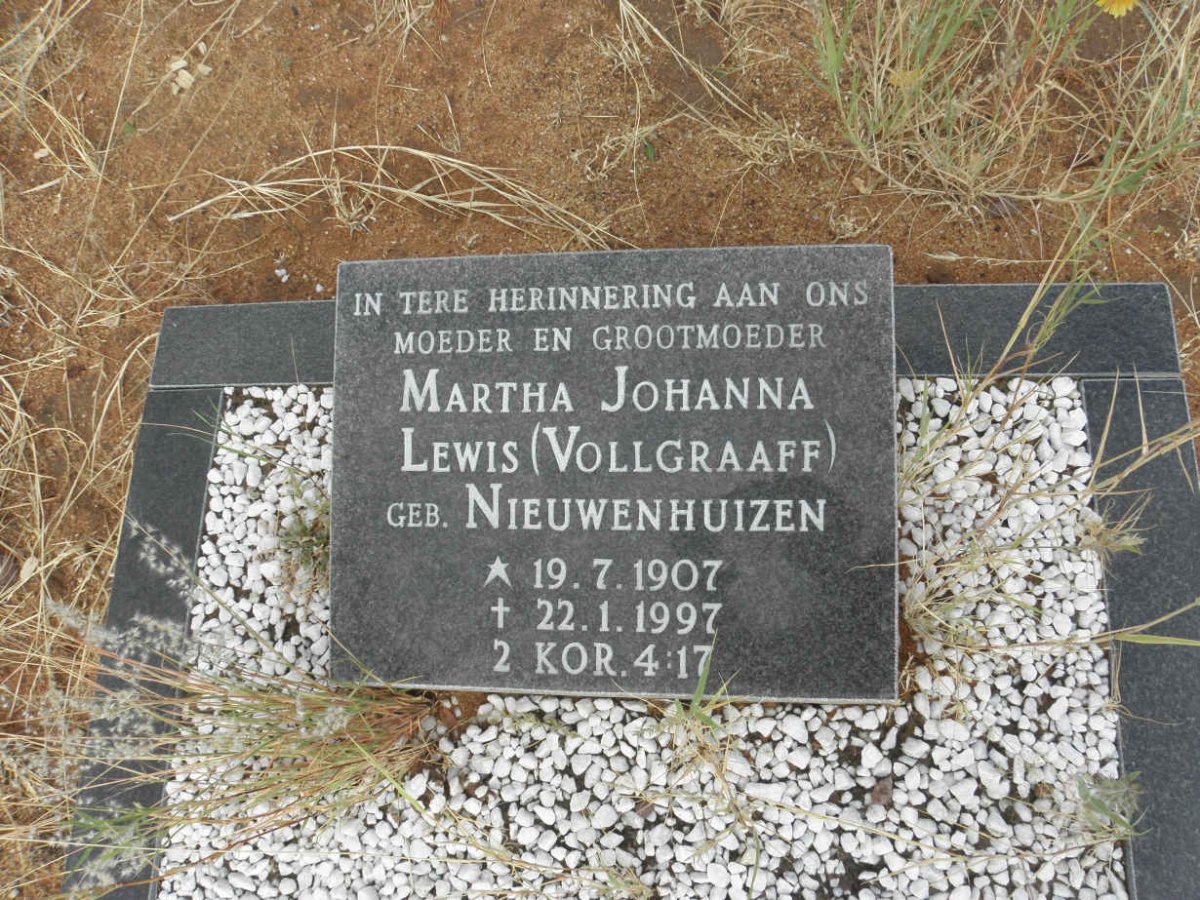 LEWIS Martha Johanna, formerly VOLLGRAAFF, nee NIEUWENHUIZEN 1907-1997