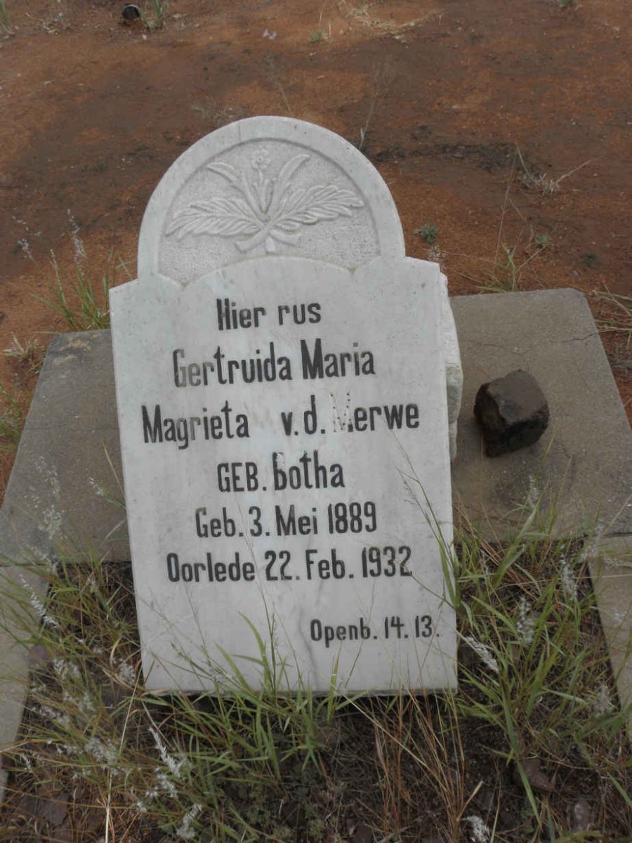 MERWE Magrieta, v.d. nee BOTHA 1889-1932