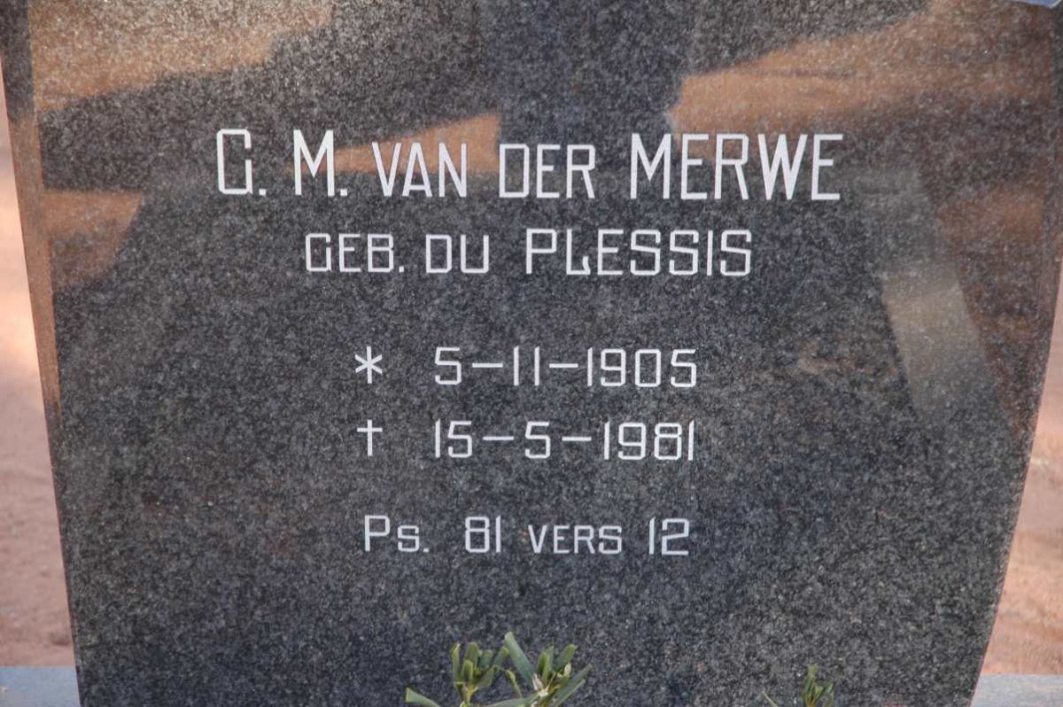 MERWE G.M., v.d. nee DU PLESSIS 1905-1981