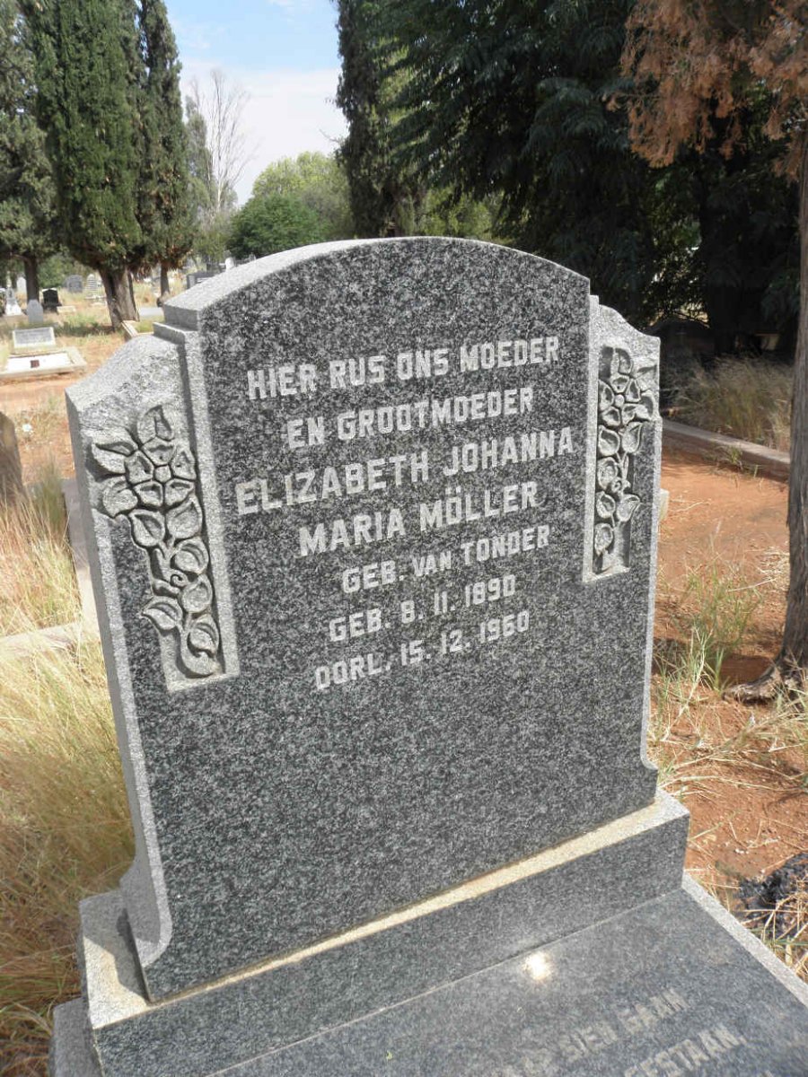 MOLLER Elizabeth Johanna Maria nee van TONDER 1890-1960