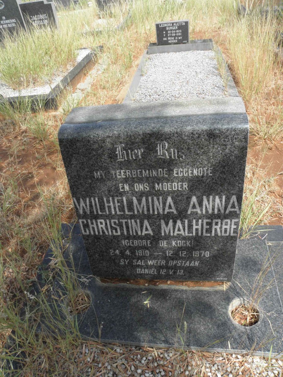MALHERBE Wilhelmina Anna Christina nee de KOCK 1910-1970