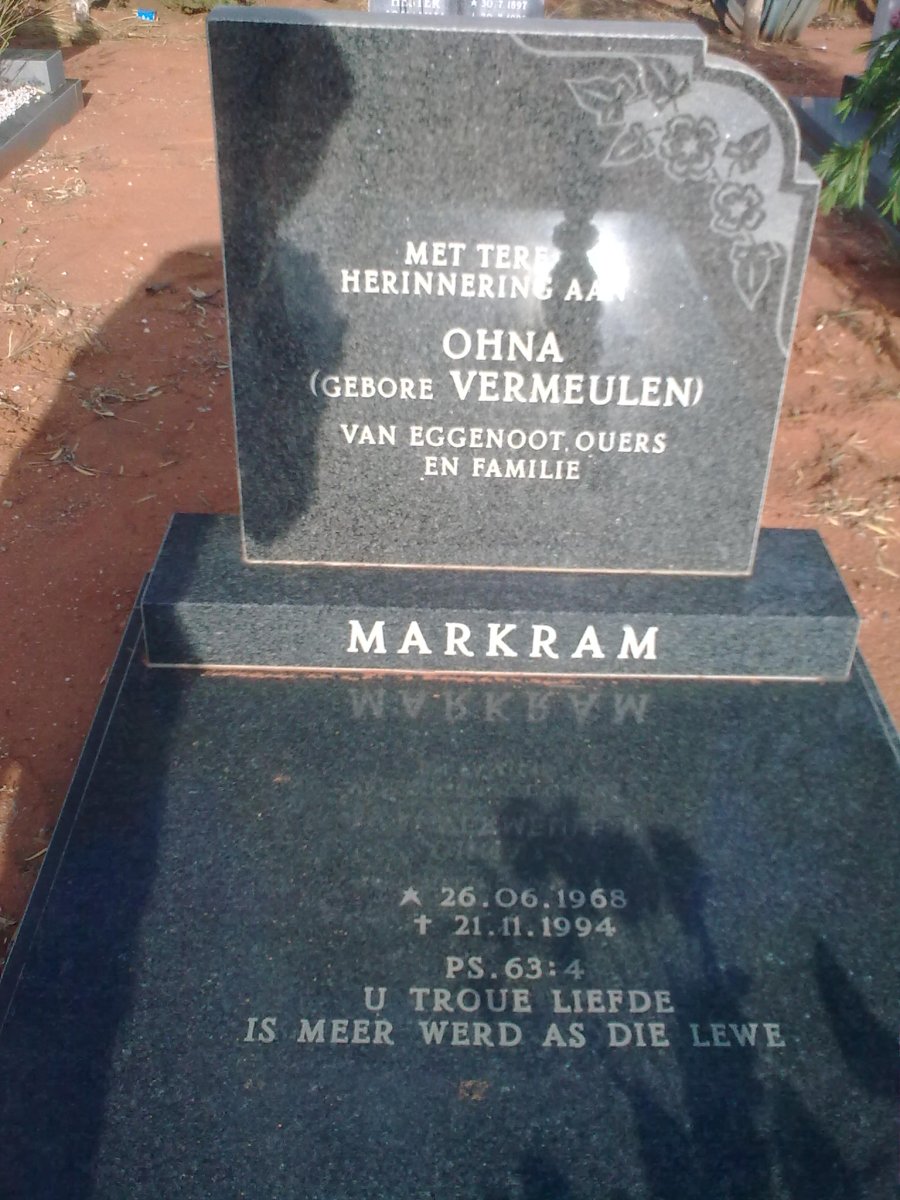 MARKRAM Ohna nee VERMEULEN 1968-1994