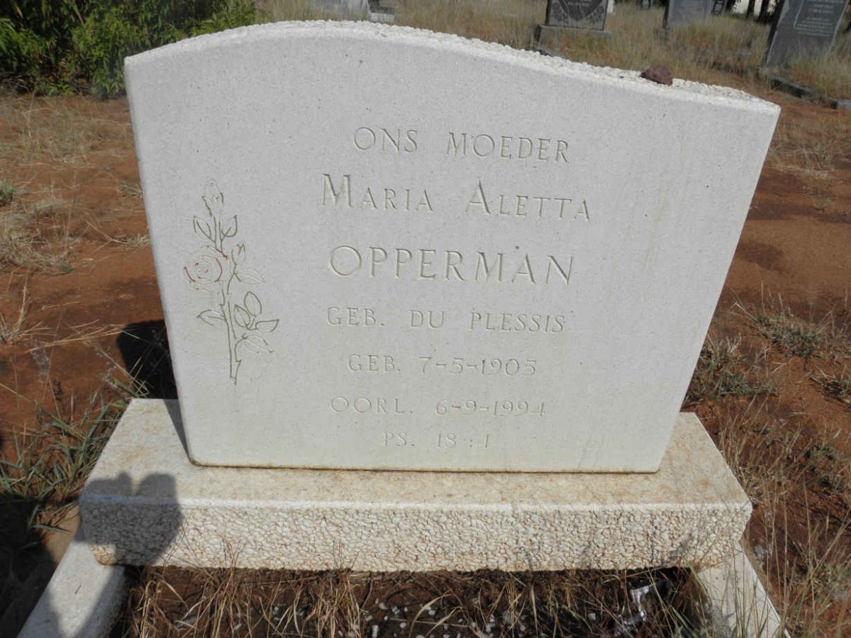 OPPERMAN Maria Aletta nee du PLESSIS 1905-1994