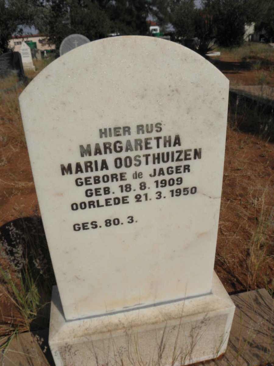 OOSTHUIZEN Margaretha Maria nee de JAGER 1909-1950