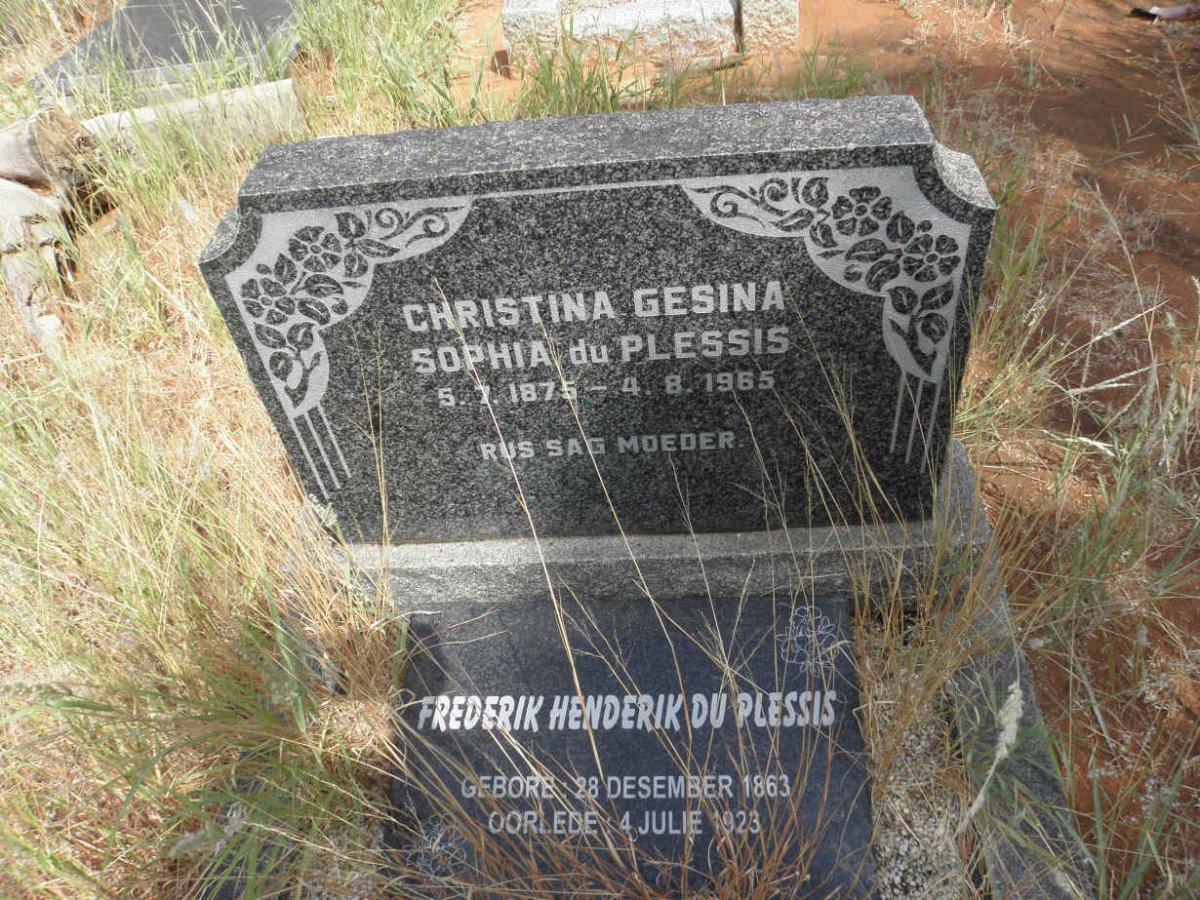 PLESSIS Frederik Hendrik, du 1863-1923 &amp; Christina Gesina Sophia 1875-1965
