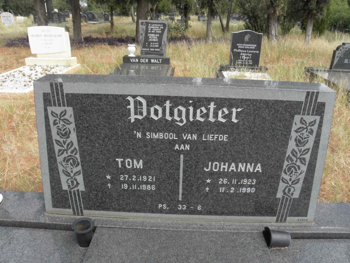 POTGIETER Tom 1921-1986 &amp; Johanna 1923-1990