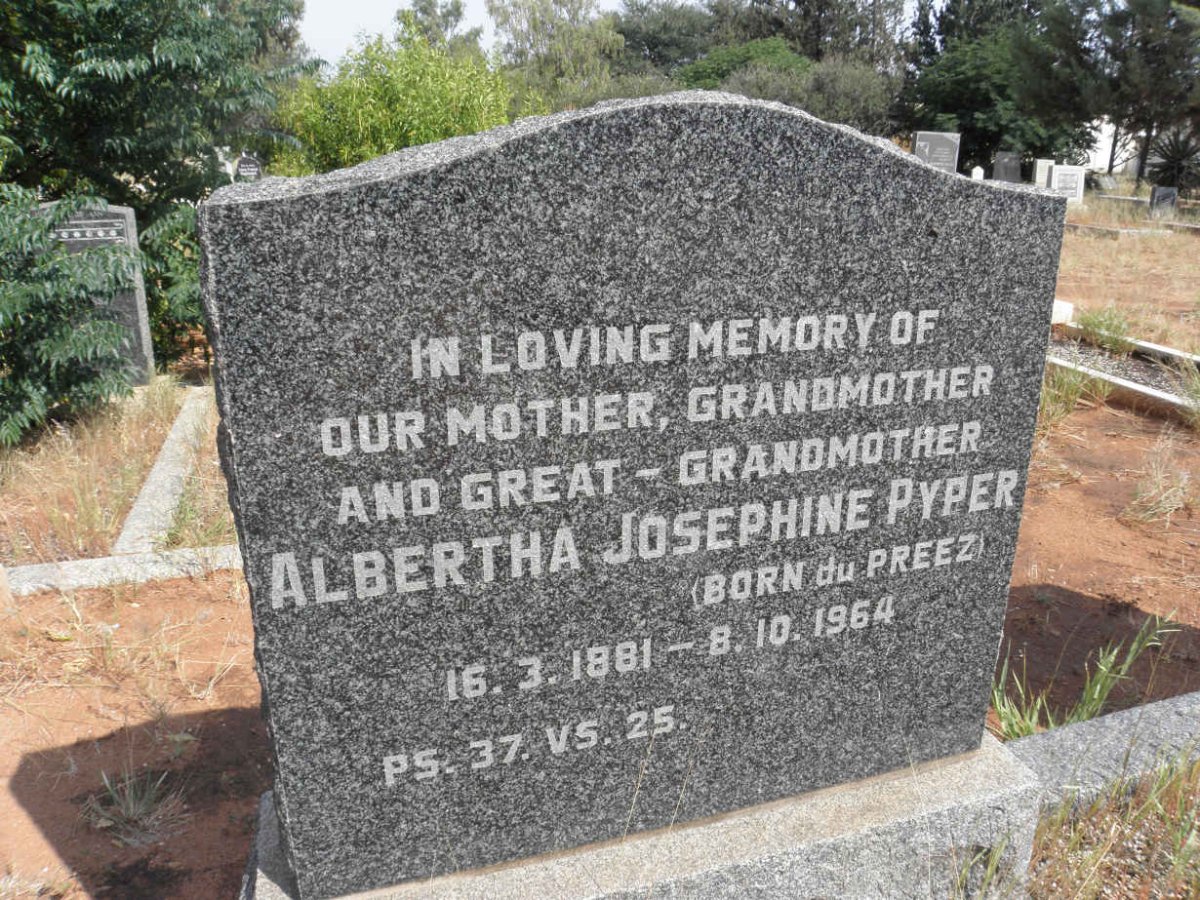 PYPER Albertha Josephine nee du PREEZ 1881-1964