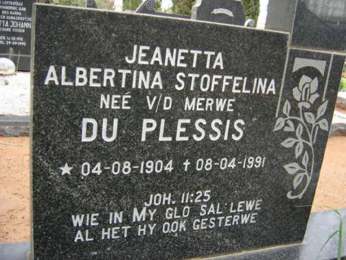 PLESSIS Pieter Gert Wessel, du 1903-1971 &amp; Jeanetta Albertina Stoffelina v.d. MERWE 1904-1991