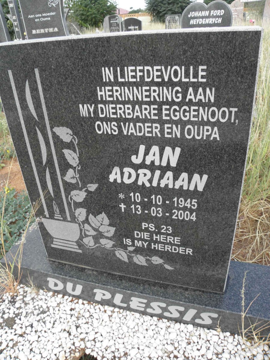 PLESSIS Jan Adriaan, du 1945-2004