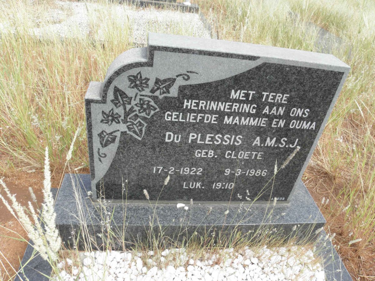 PLESSIS A.M.S.J., du nee CLOETE 1922-1986