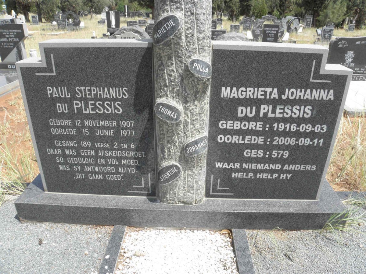 PLESSIS Paul Stephanus, du 1907-1977 &amp; Magrieta Johanna 1916-2006