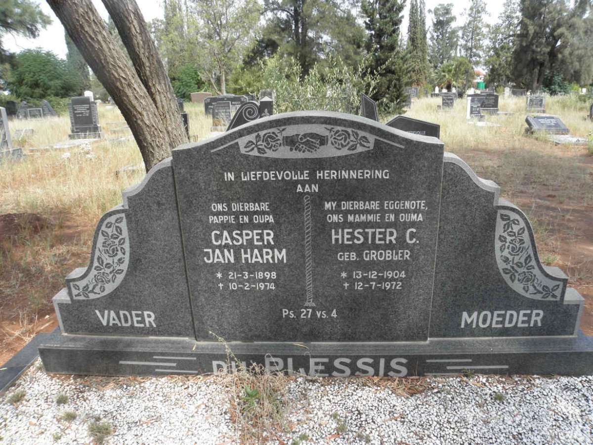PLESSIS Casper Jan Harm 1898-1974 &amp; Hester C. GROBLER 1904-1972