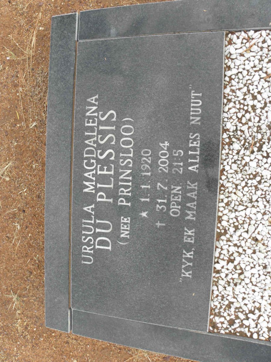PLESSIS Ursula Magdalena, du nee PRINSLOO 1920-2004