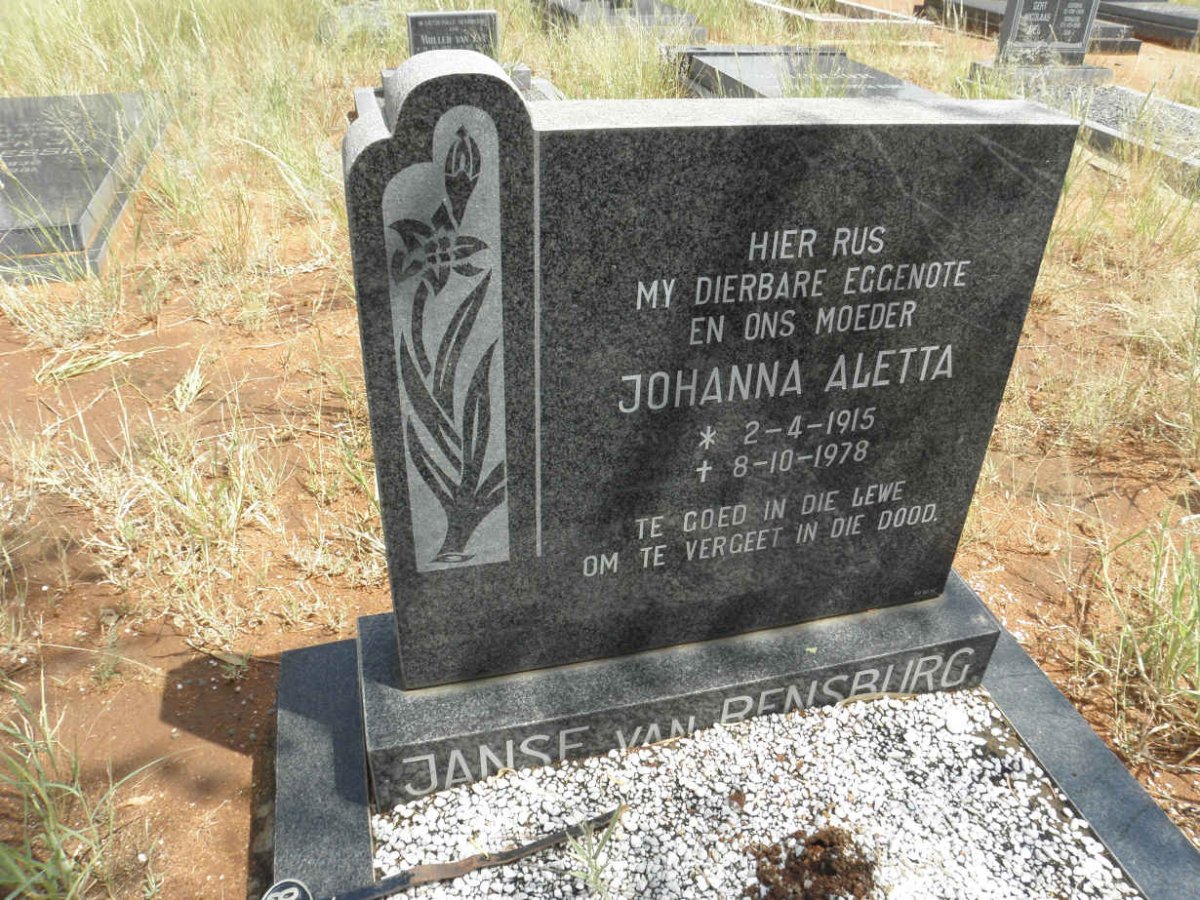 RENSBURG Johanna Aletta, Janse van 1915-1978