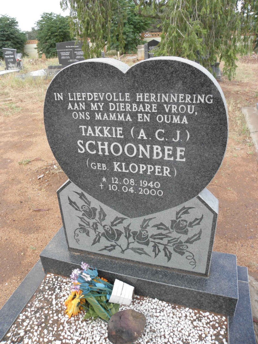 SCHOONBEE A.C.J. nee KLOPPER 1940-2000