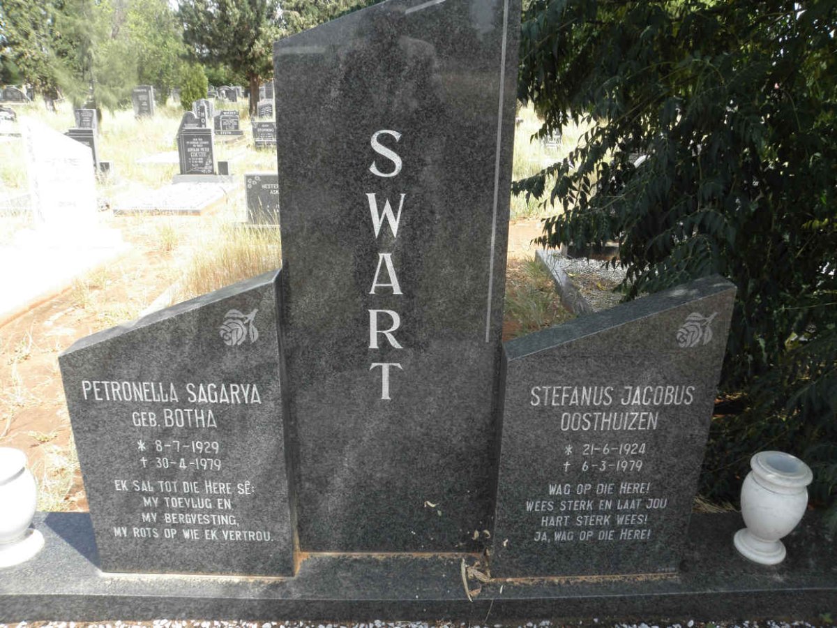 SWART Stefanus Jacobus Oosthuizen 1924-1979 &amp; Petronella Sagarya BOTHA 1929-1979